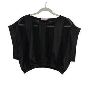 Ella Crop Top Women Medium Black Silhouette Sheer Striped Elastic Dolman